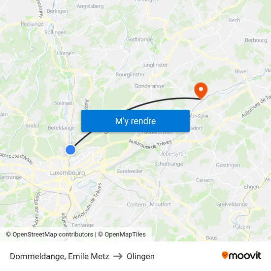 Dommeldange, Emile Metz to Olingen map