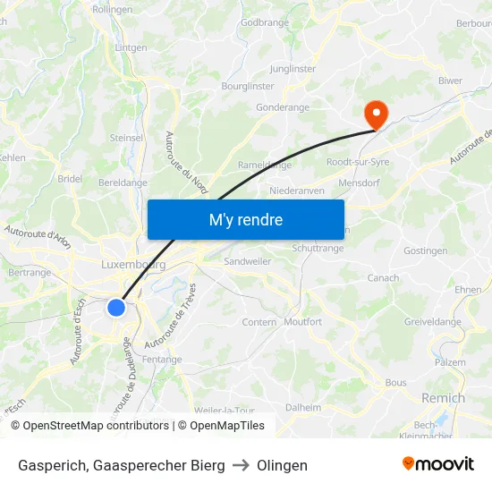 Gasperich, Gaasperecher Bierg to Olingen map