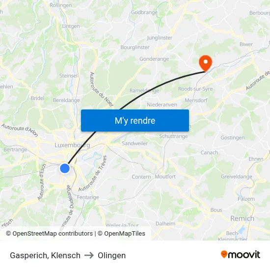 Gasperich, Klensch to Olingen map