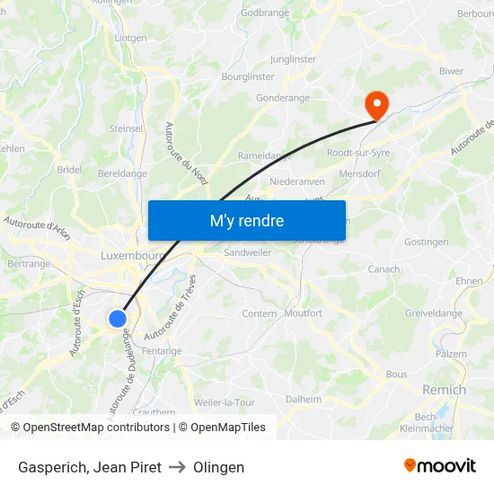 Gasperich, Jean Piret to Olingen map