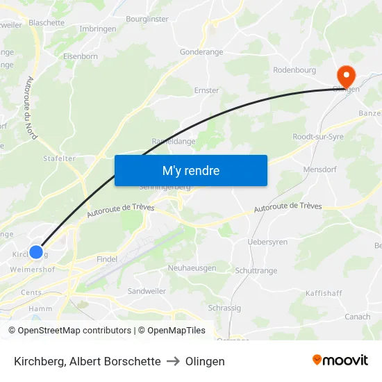 Kirchberg, Albert Borschette to Olingen map