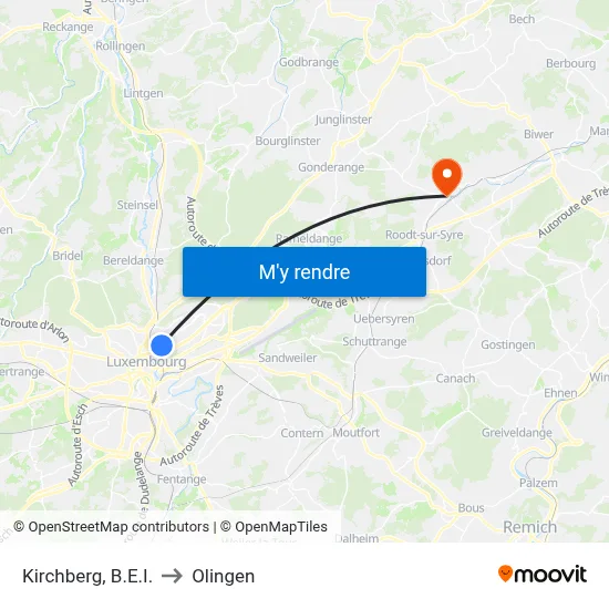 Kirchberg, B.E.I. to Olingen map