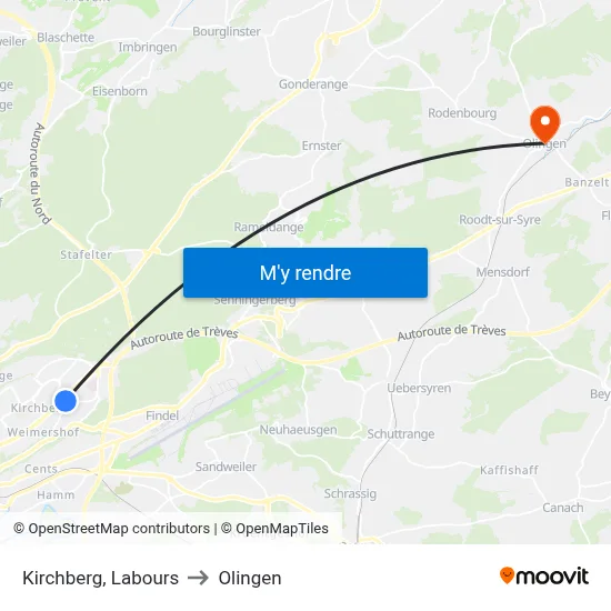 Kirchberg, Labours to Olingen map