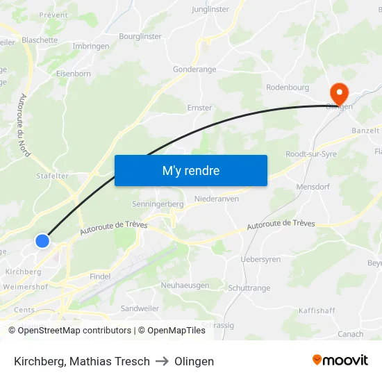 Kirchberg, Mathias Tresch to Olingen map