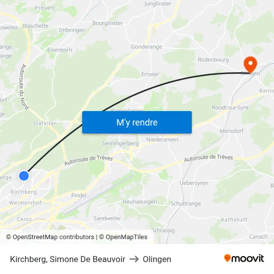 Kirchberg, Simone De Beauvoir to Olingen map