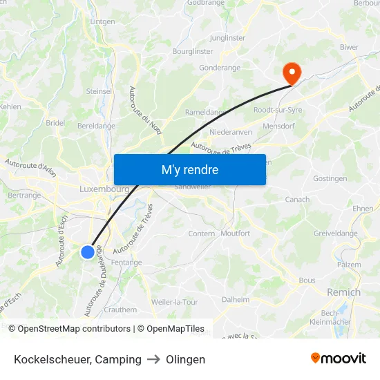 Kockelscheuer, Camping to Olingen map