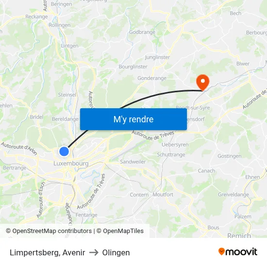 Limpertsberg, Avenir to Olingen map