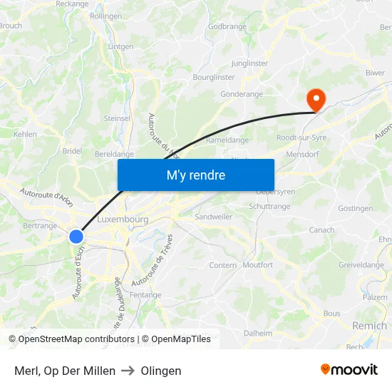 Merl, Op Der Millen to Olingen map