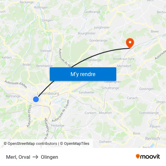 Merl, Orval to Olingen map