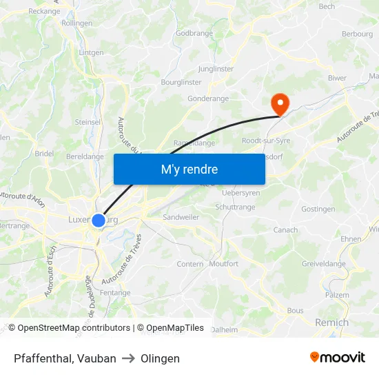 Pfaffenthal, Vauban to Olingen map