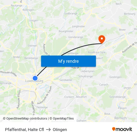 Pfaffenthal, Halte Cfl to Olingen map