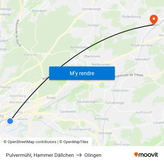Pulvermühl, Hammer Dällchen to Olingen map