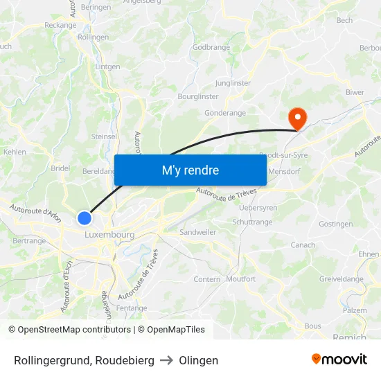 Rollingergrund, Roudebierg to Olingen map