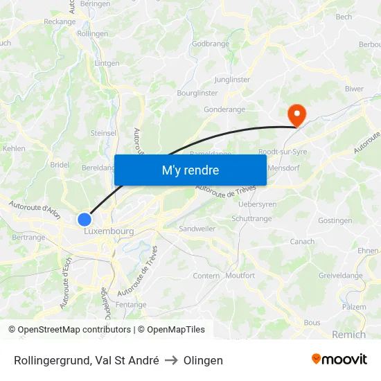 Rollingergrund, Val St André to Olingen map