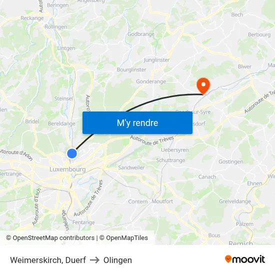 Weimerskirch, Duerf to Olingen map