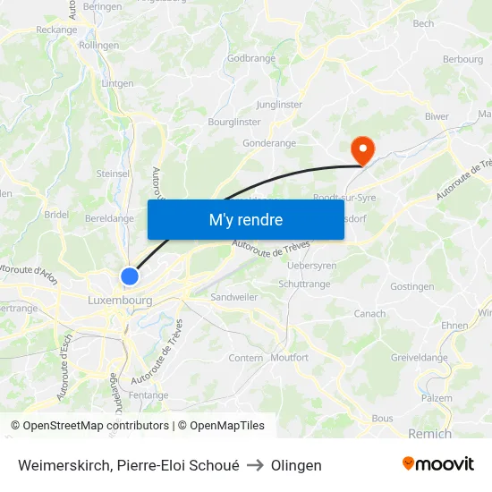 Weimerskirch, Pierre-Eloi Schoué to Olingen map