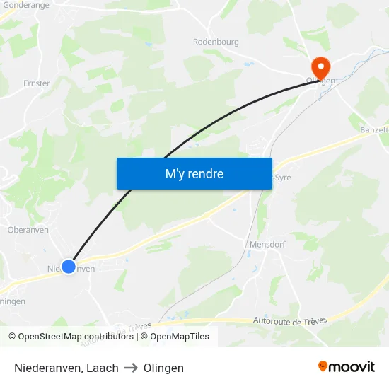 Niederanven, Laach to Olingen map