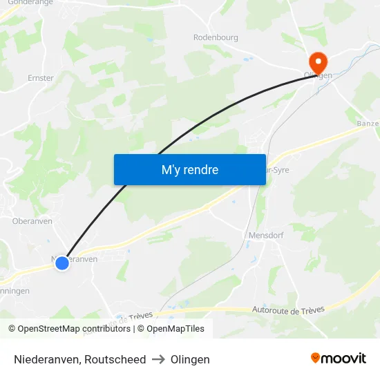 Niederanven, Routscheed to Olingen map