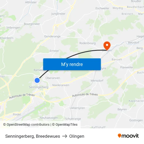 Senningerberg, Breedewues to Olingen map