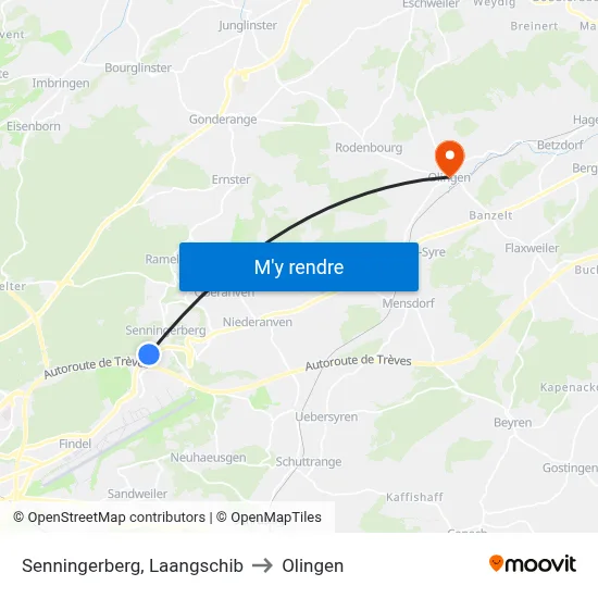 Senningerberg, Laangschib to Olingen map