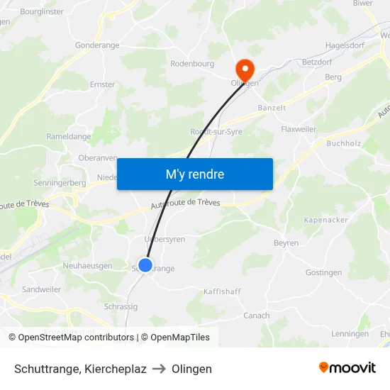 Schuttrange, Kiercheplaz to Olingen map
