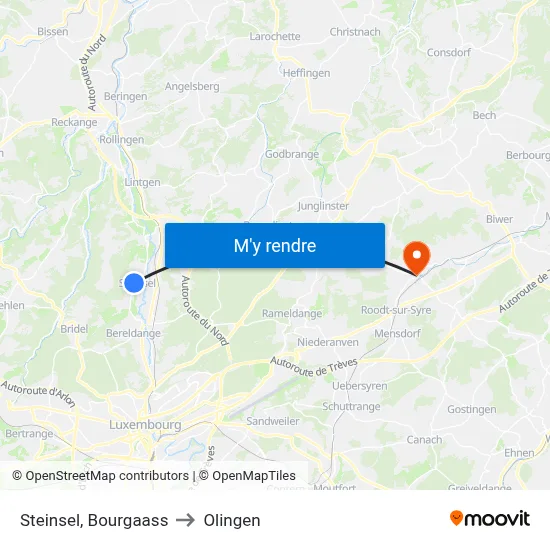 Steinsel, Bourgaass to Olingen map