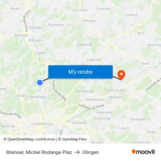 Steinsel, Michel Rodange Plaz to Olingen map