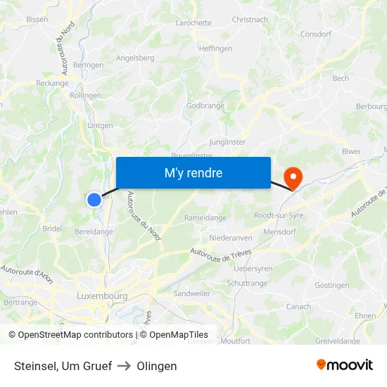 Steinsel, Um Gruef to Olingen map