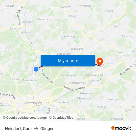 Heisdorf, Gare to Olingen map