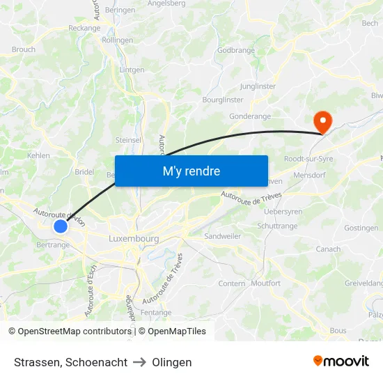 Strassen, Schoenacht to Olingen map