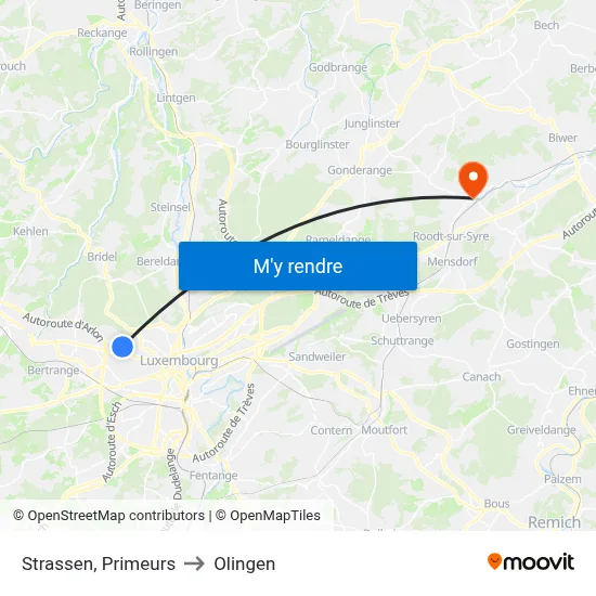 Strassen, Primeurs to Olingen map