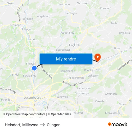 Heisdorf, Millewee to Olingen map