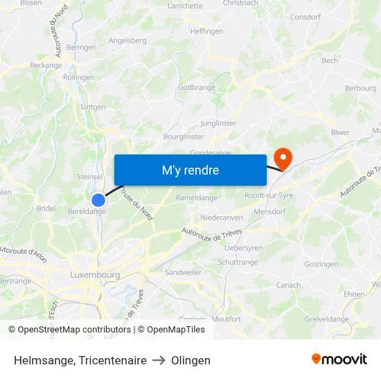 Helmsange, Tricentenaire to Olingen map