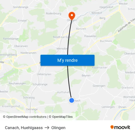 Canach, Huehlgaass to Olingen map
