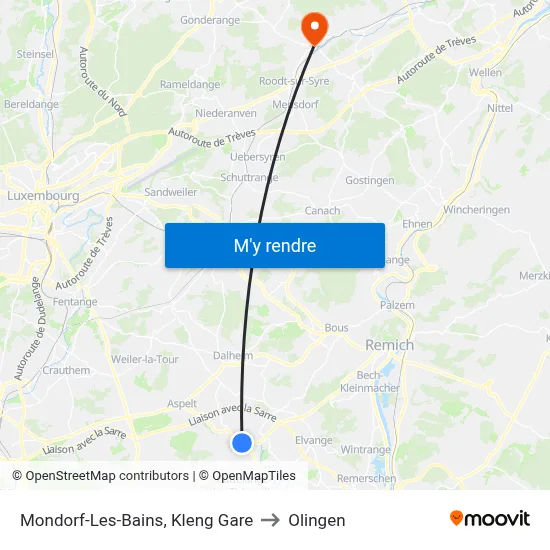 Mondorf-Les-Bains, Kleng Gare to Olingen map