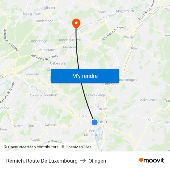 Remich, Route De Luxembourg to Olingen map