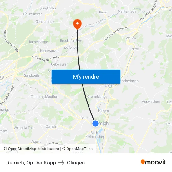 Remich, Op Der Kopp to Olingen map
