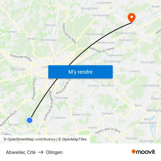 Abweiler, Cité to Olingen map