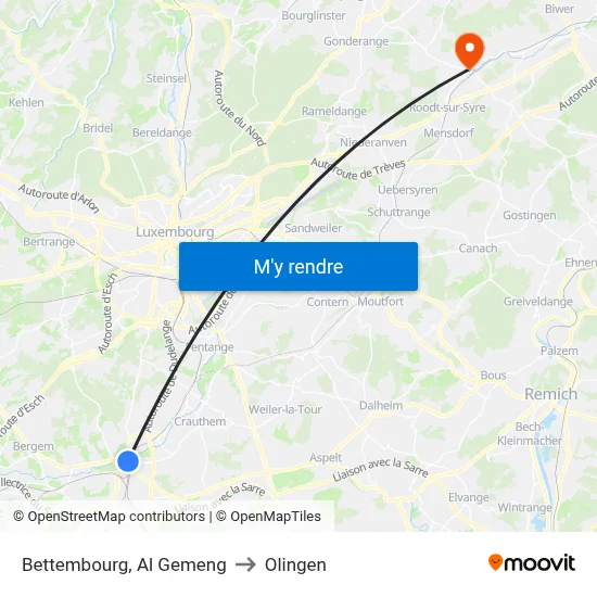 Bettembourg, Al Gemeng to Olingen map