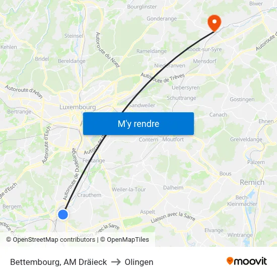 Bettembourg, AM Dräieck to Olingen map