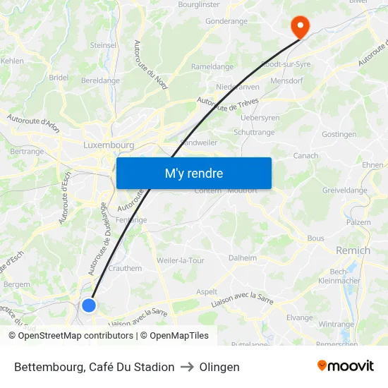 Bettembourg, Café Du Stadion to Olingen map