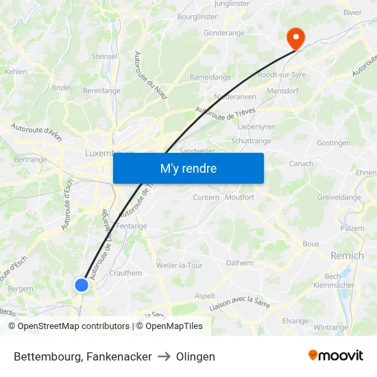 Bettembourg, Fankenacker to Olingen map