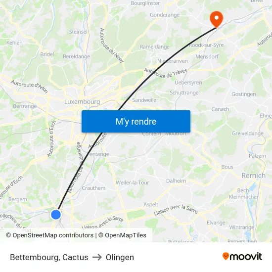 Bettembourg, Cactus to Olingen map