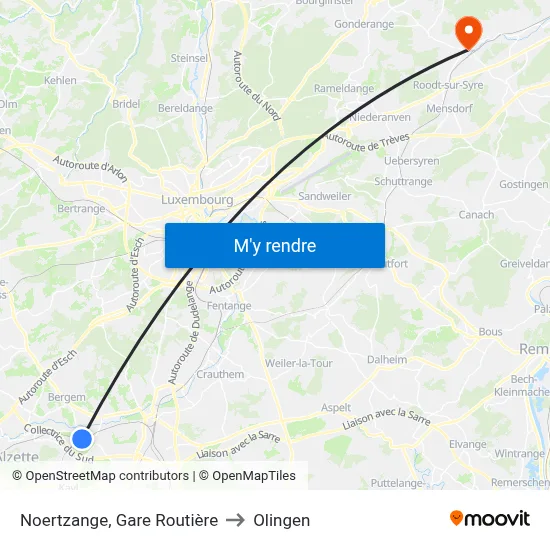 Noertzange, Gare Routière to Olingen map