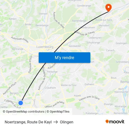 Noertzange, Route De Kayl to Olingen map