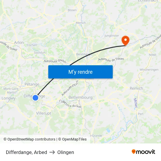 Differdange, Arbed to Olingen map