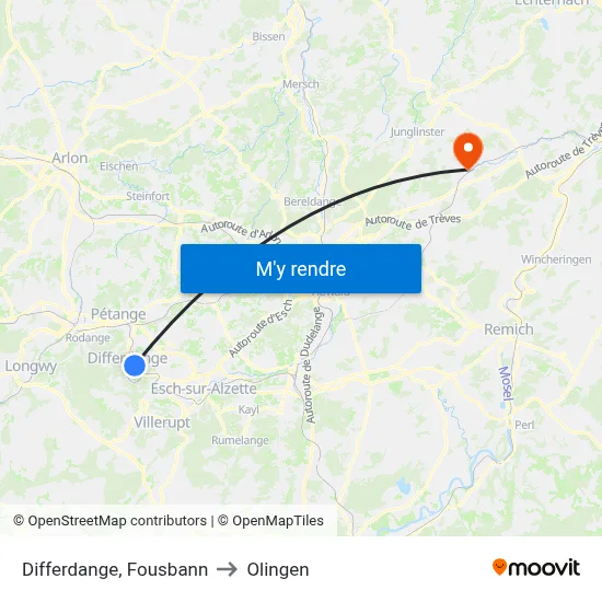 Differdange, Fousbann to Olingen map