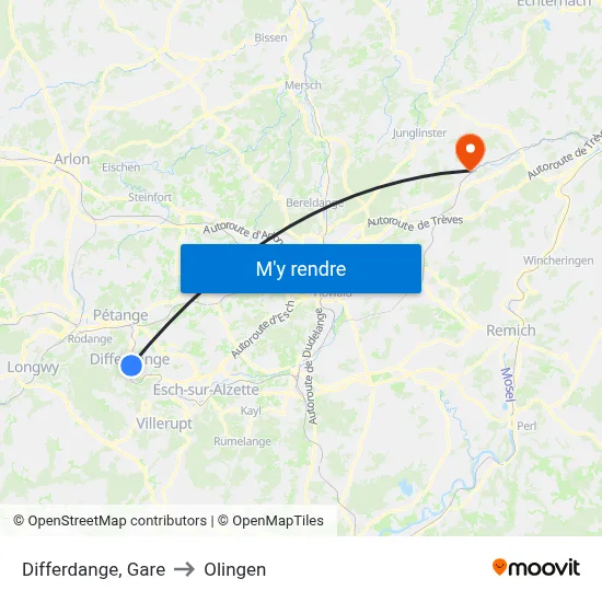 Differdange, Gare to Olingen map