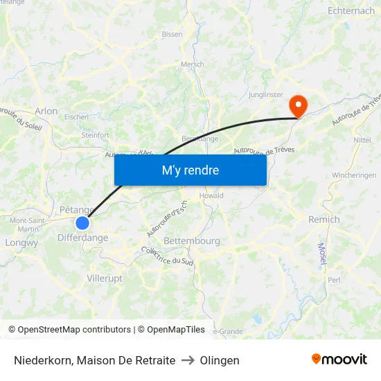 Niederkorn, Maison De Retraite to Olingen map