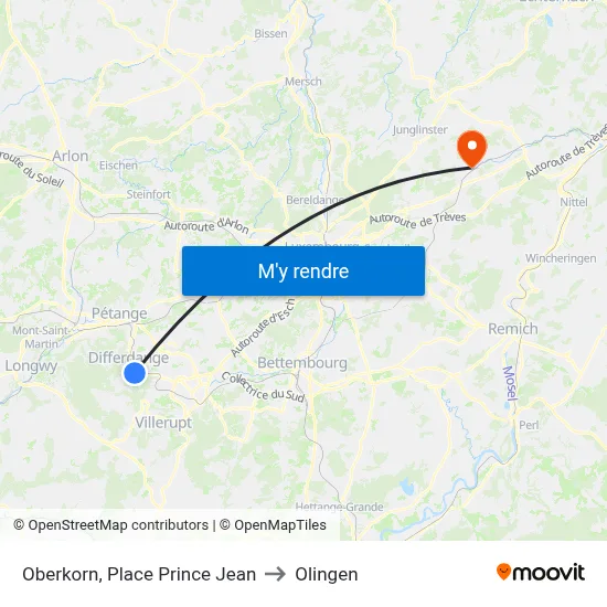 Oberkorn, Place Prince Jean to Olingen map